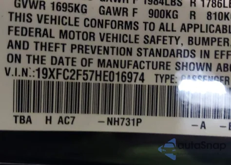 2017 Honda Civic Lx from USA, damaged, VIN 19XFC2F57HE016974